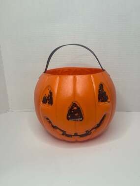 AJ Renzi Vintage Halloween Blow Mold Jack-O-Lantern Pumpkin Candy Bucket